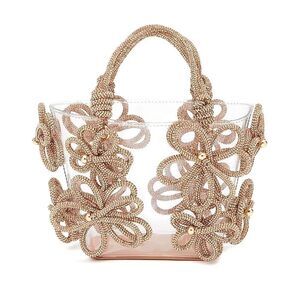 7610 Clear Flower Rhinestone Handbag Crystal Evening Purses with Handle
